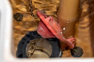 A,Rubber,Flapper,Valve,During,Flushing,In,A,Toilet,Tank